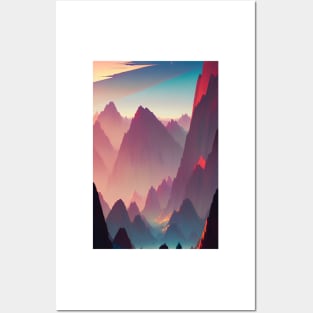 Mountain Range at Sunset - Majestic Anime Landscape Posters and Art